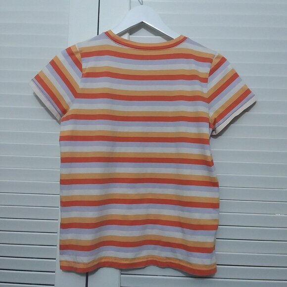 Madewell Tee Shirt Orange Stripe Embroidered Daisy Short Sleeve Womens Small - Picture 7 of 8